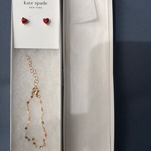Kate Spade NEW Red Heart Earrings with Gold Chain